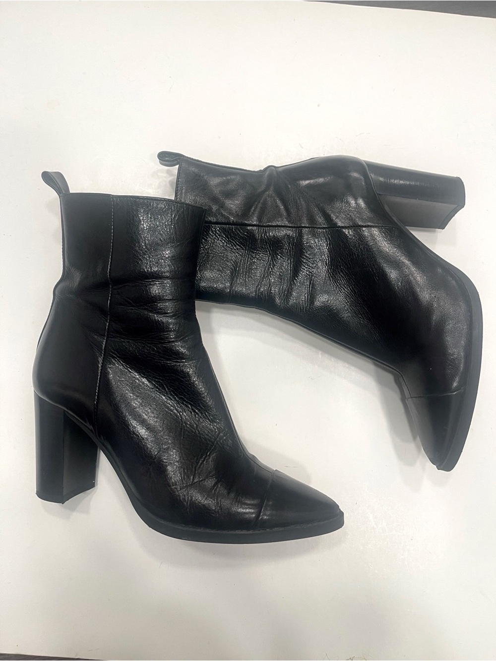 Zara Black Pointed-Toe Leather Ankle Boots EU 37, US 6.5